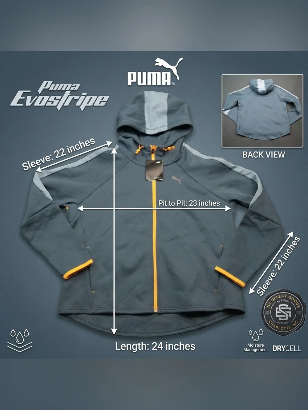 PUMA Evostripe Full-Zip Hoodie Men's XL Blue/Gray DryCell Moisture Management
